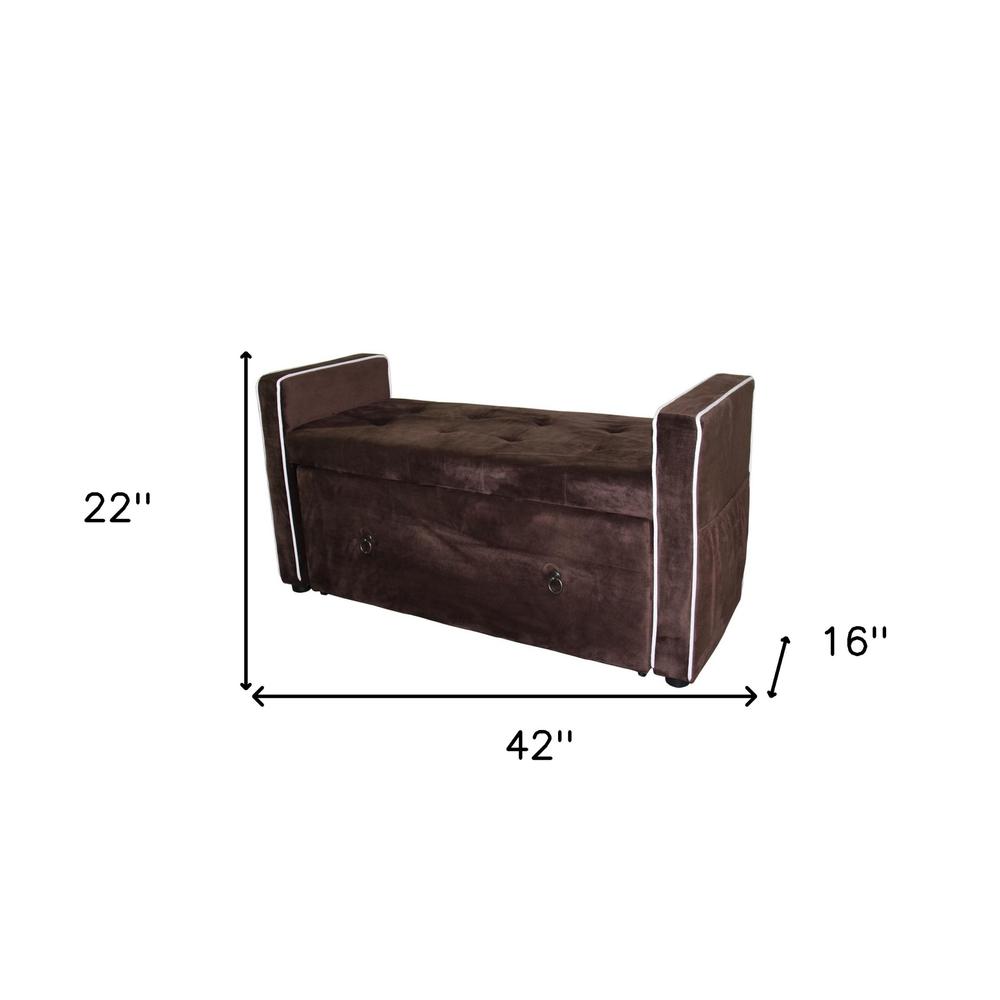 Brown Suede Shoe Storage Bench with Drawer. Picture 6