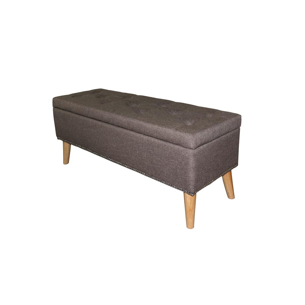 Gray Brown Linen Look Tufted Storage Bench. Picture 1