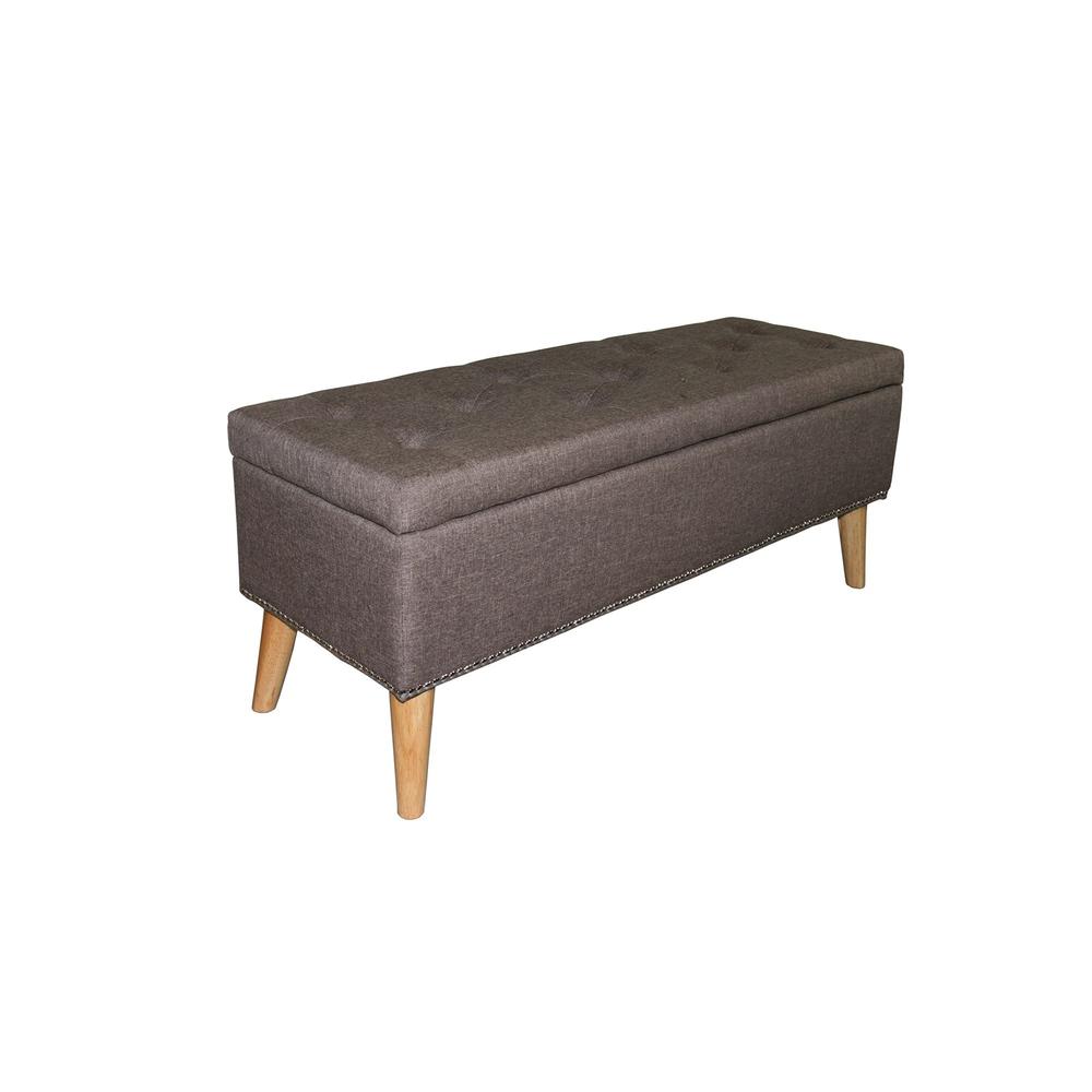 Gray Brown Linen Look Tufted Storage Bench. Picture 4