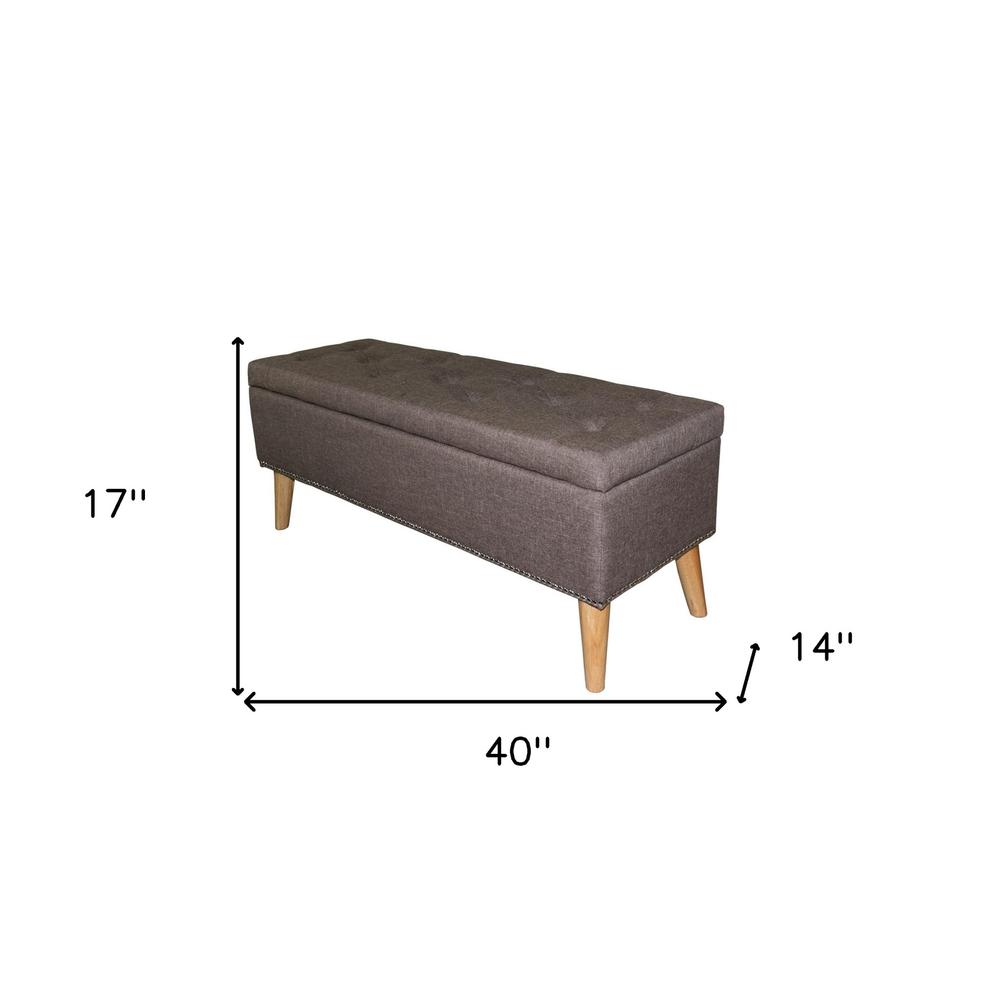 Gray Brown Linen Look Tufted Storage Bench. Picture 6