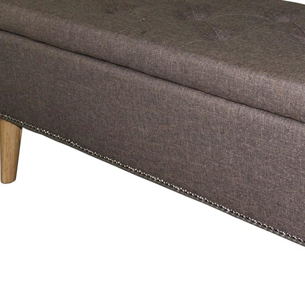 Gray Brown Linen Look Tufted Storage Bench. Picture 5