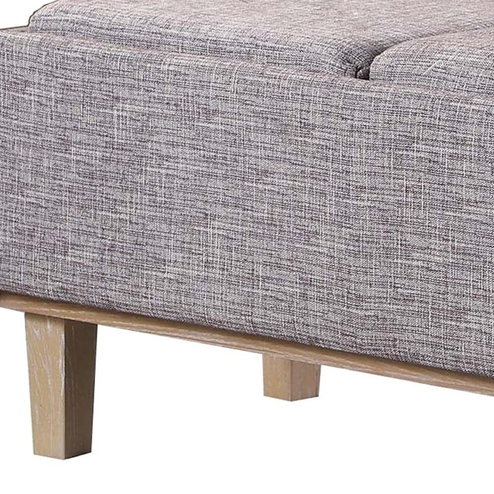 17" Gray and Natural Upholstered Linen Bench with Flip top. Picture 6
