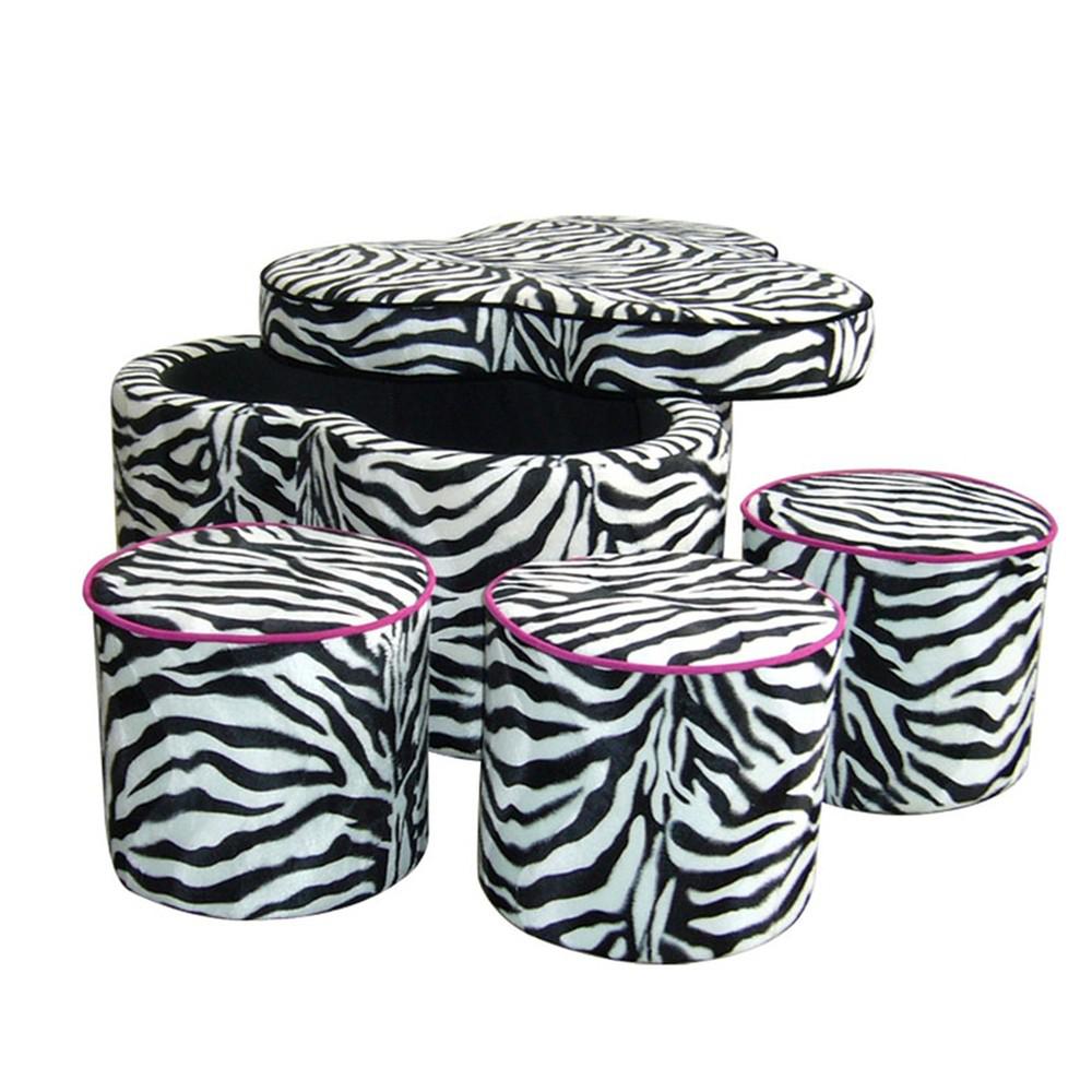 28" Black And White Polyester Blend Specialty Animal Print Storage. Picture 3
