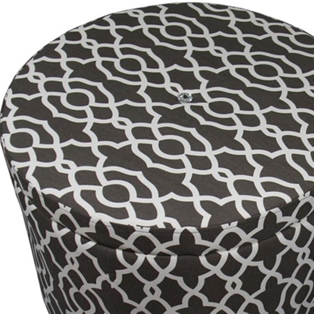 23" Black And White Polyester Blend Round Geometric Footstool Ottoman. Picture 5