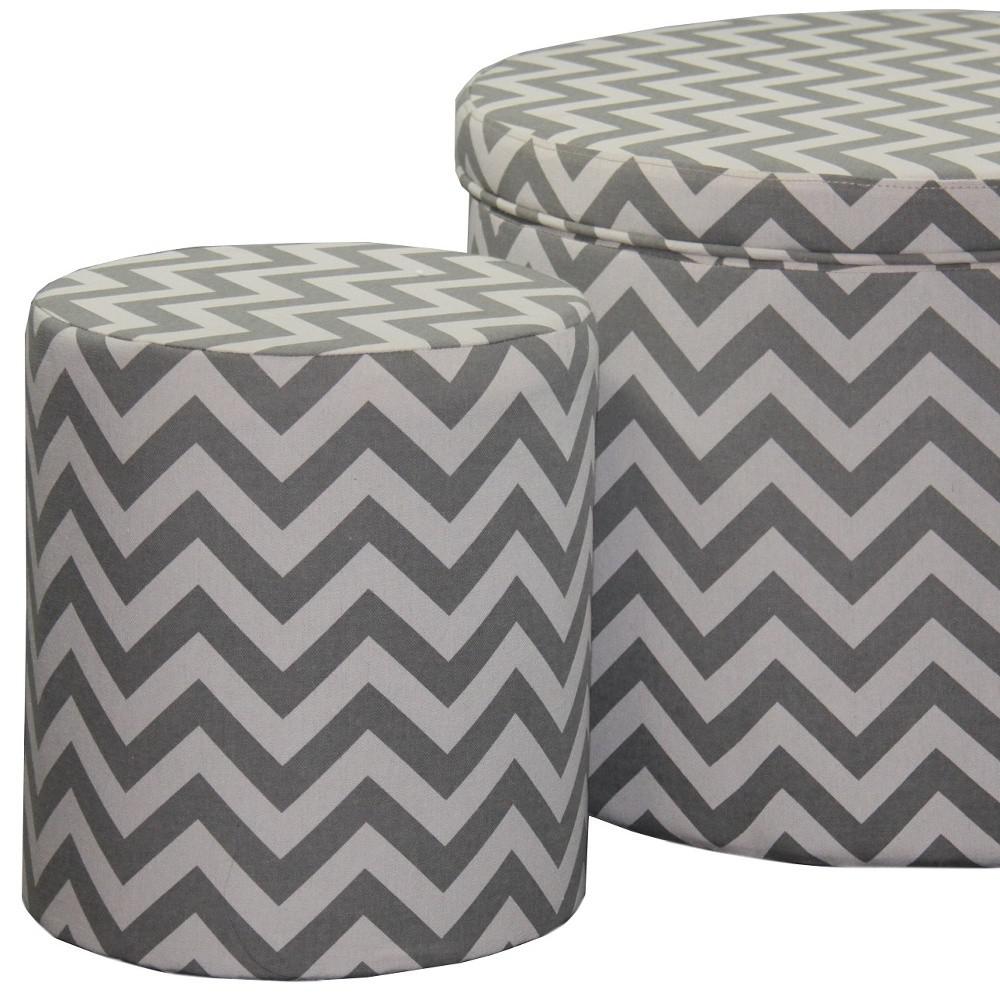 23" Gray Polyester Blend Round Geometric Footstool Ottoman. Picture 4