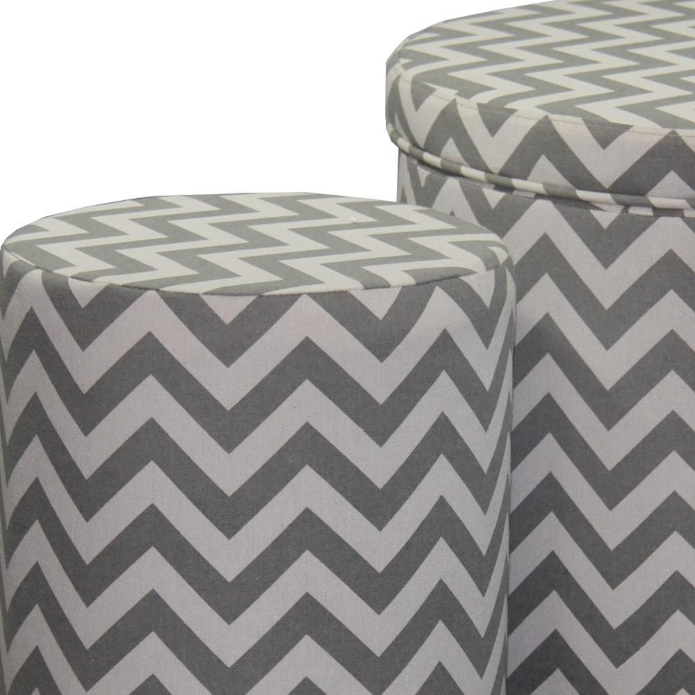 23" Gray Polyester Blend Round Geometric Footstool Ottoman. Picture 5