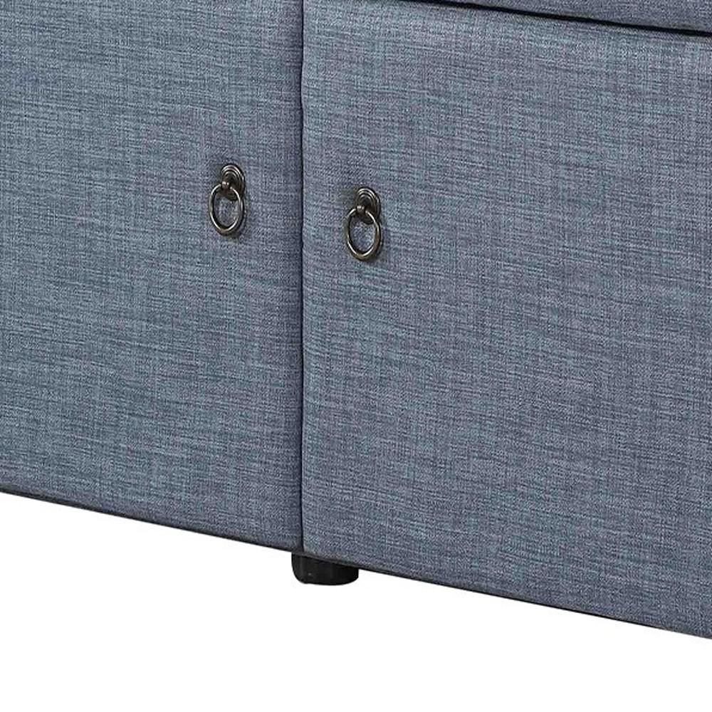 Blue Gray Linen Look Double Door Shoe Storage Bench. Picture 6