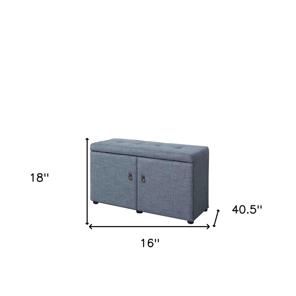 Blue Gray Linen Look Double Door Shoe Storage Bench. Picture 8