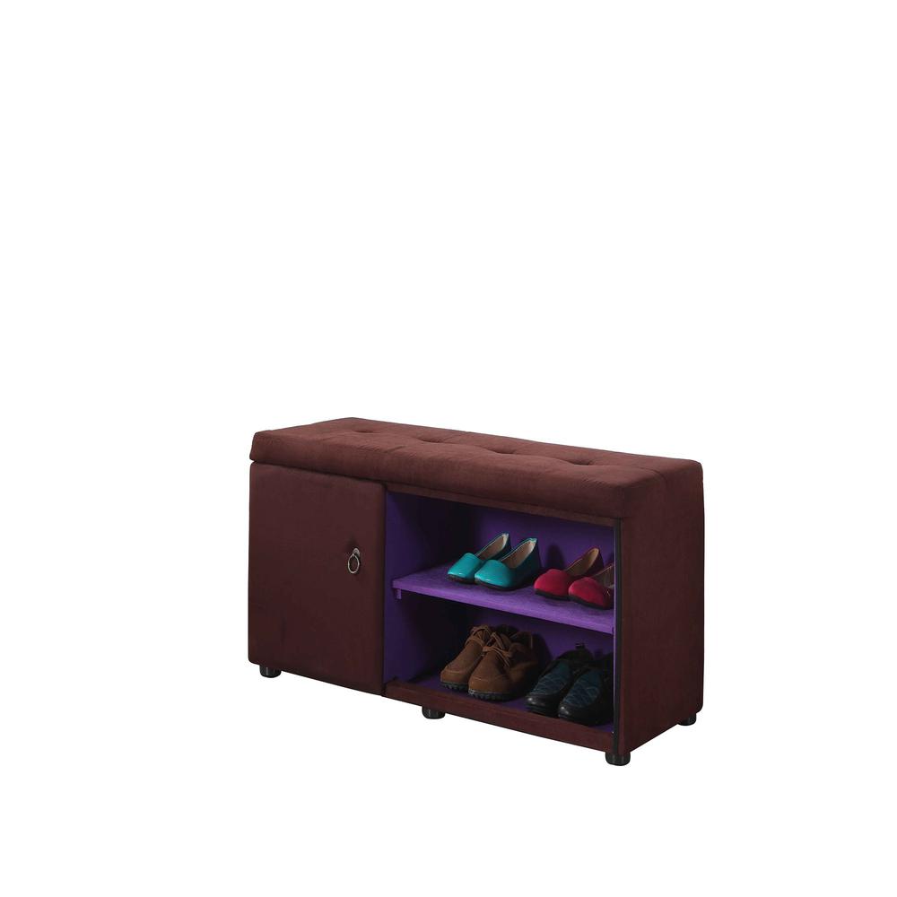Brown and Purple Tufted Shoe Storage Bench. Picture 1