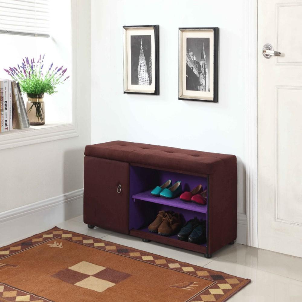 Brown and Purple Tufted Shoe Storage Bench. Picture 6