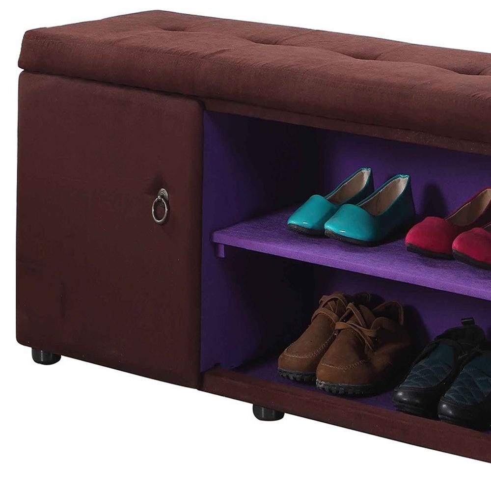 Brown and Purple Tufted Shoe Storage Bench. Picture 5
