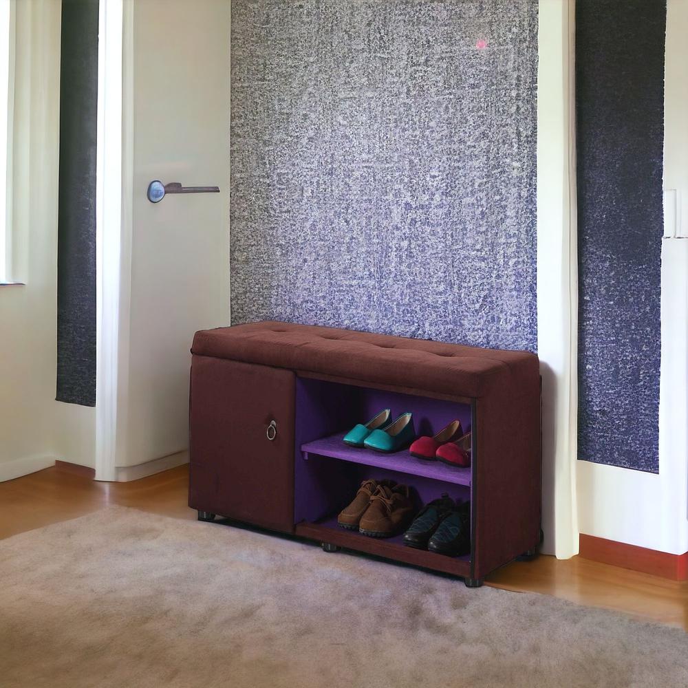 Brown and Purple Tufted Shoe Storage Bench. Picture 2