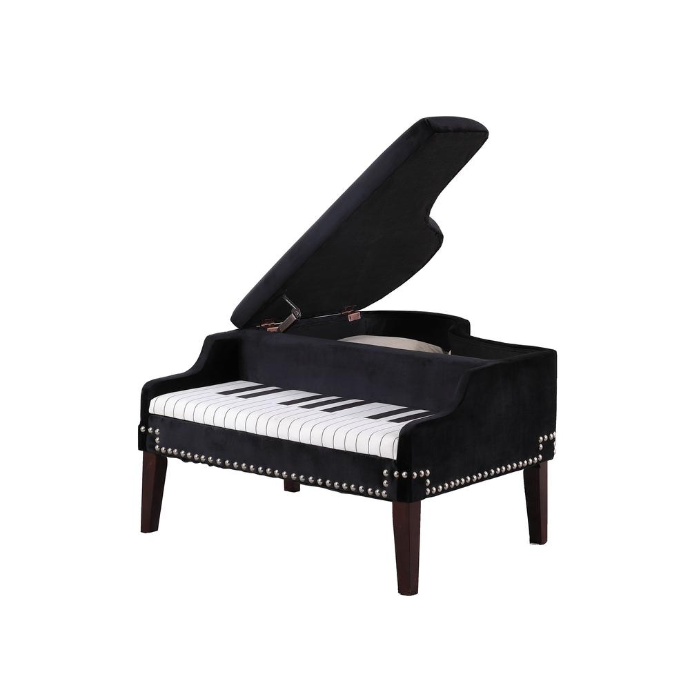 Black Velour Baby Grand Piano Storage Bench. Picture 3
