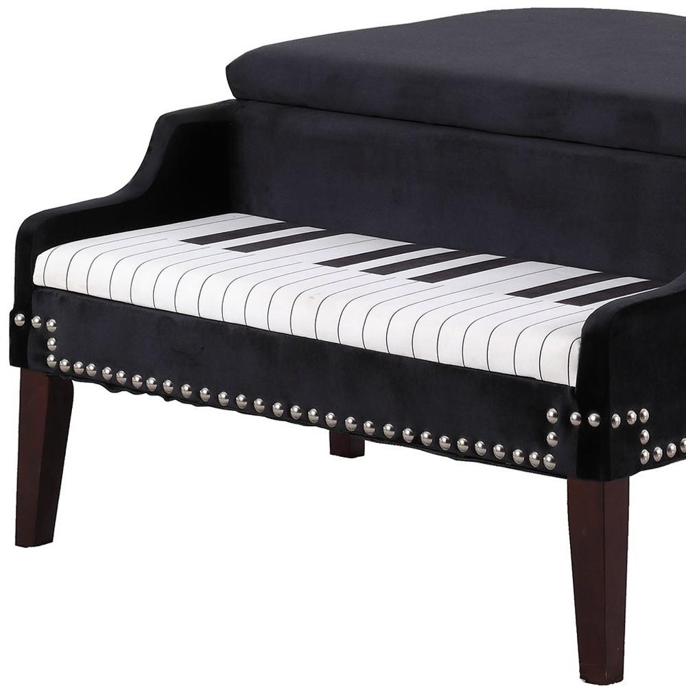 Black Velour Baby Grand Piano Storage Bench. Picture 5