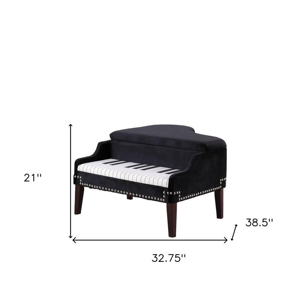 Black Velour Baby Grand Piano Storage Bench. Picture 8
