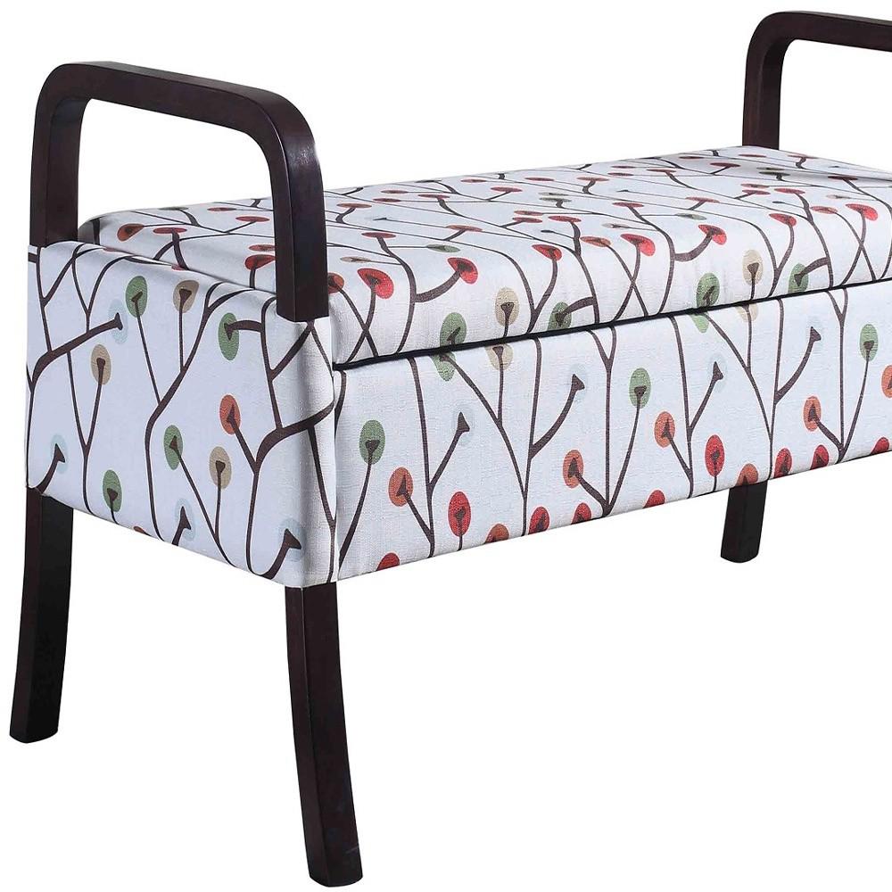 17" Dark Brown And Blue Upholstered 100% Polyester Floral Entryway Bench. Picture 5