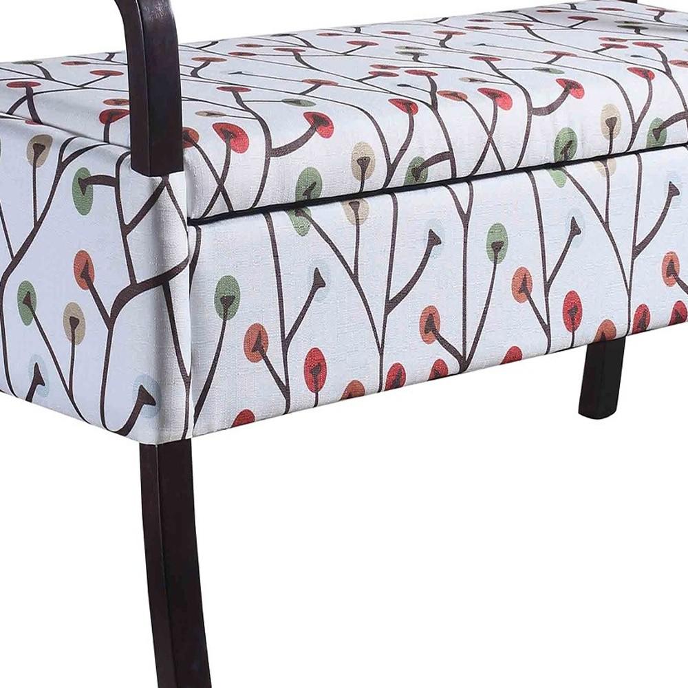 17" Dark Brown And Blue Upholstered 100% Polyester Floral Entryway Bench. Picture 6