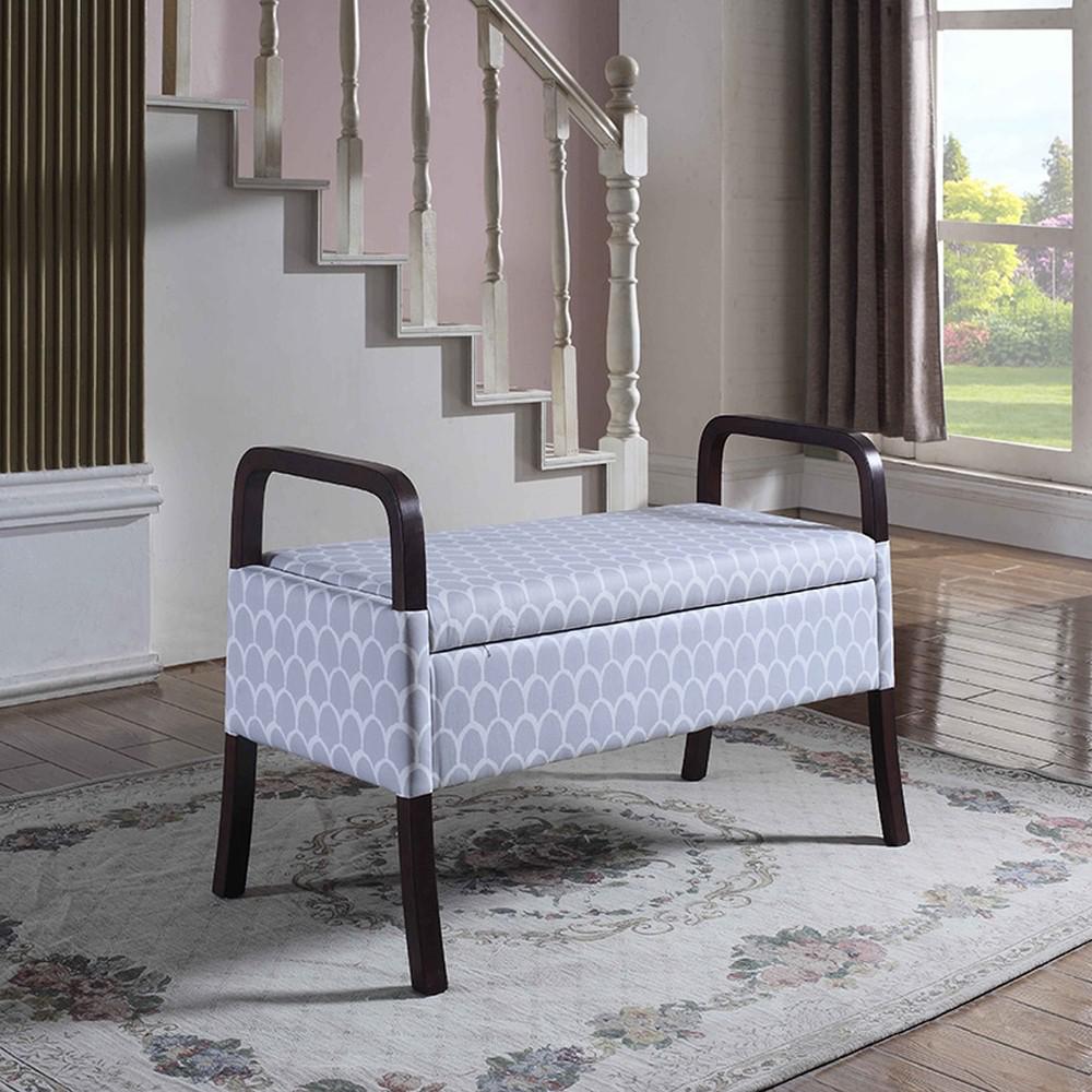 17" Black And Gray Upholstered 100% Polyester Trellis Entryway Bench. Picture 7