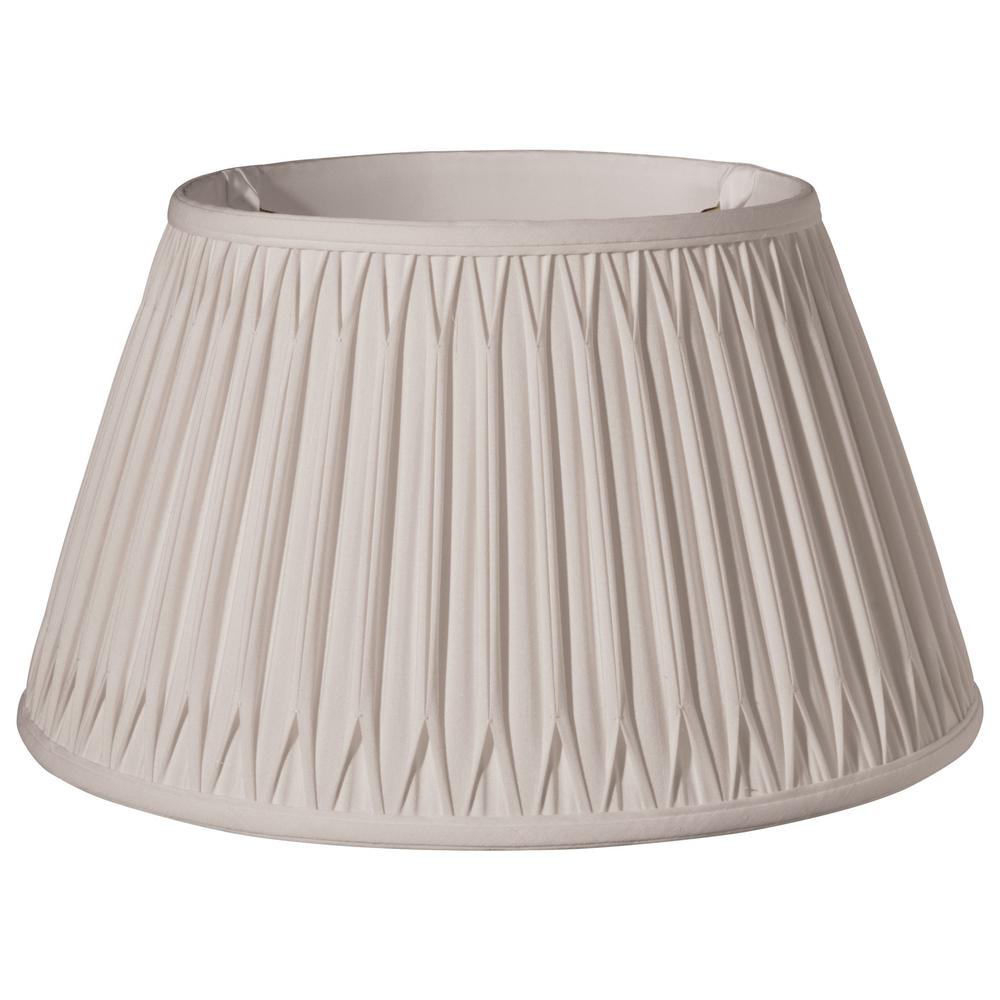 19" Cream Shallow Drum Smocked Shantung Lampshade. Picture 1