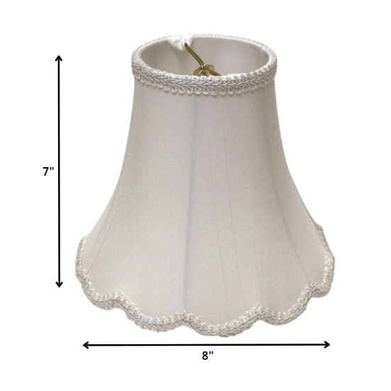 8" White Slanted Scallop Bell Monay Shantung Lampshade. Picture 2