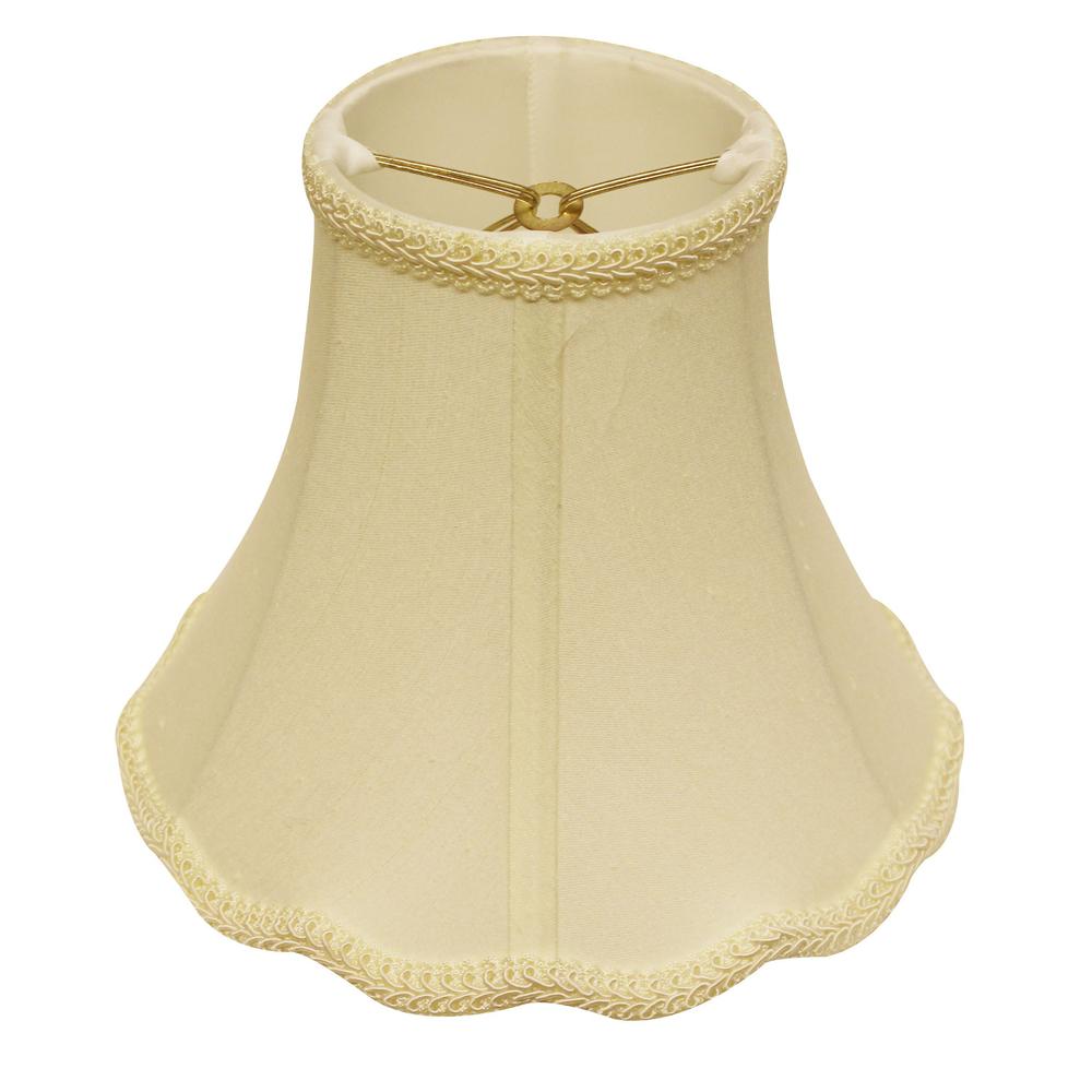 8" Ivory Slanted Scallop Bell Monay Shantung Lampshade. Picture 1