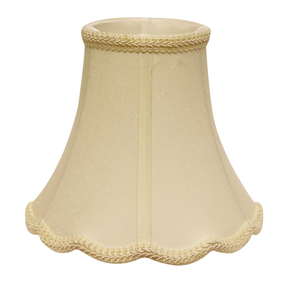 10" Ivory Slanted Scallop Bell Monay Shantung Lampshade. Picture 1