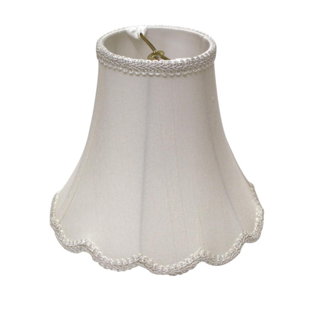 14" White Slanted Scallop Bell Monay Shantung Lampshade. Picture 1