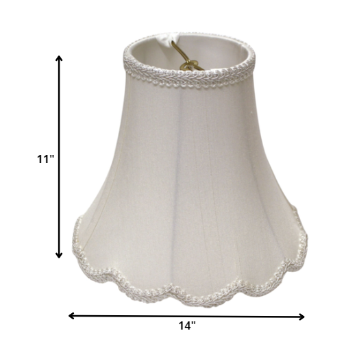 14" White Slanted Scallop Bell Monay Shantung Lampshade. Picture 3