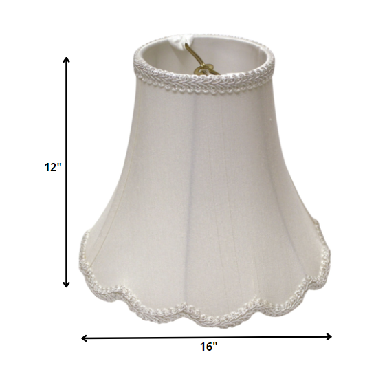 16" White Slanted Scallop Bell Monay Shantung Lampshade. Picture 3