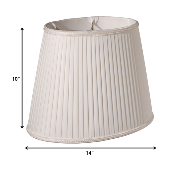 14" White Oval Side Pleat Paperback Shantung Lampshade. Picture 3