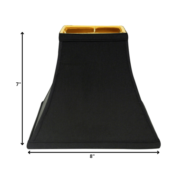 8" Black with Gold Lining Square Bell Shantung Lampshade. Picture 4