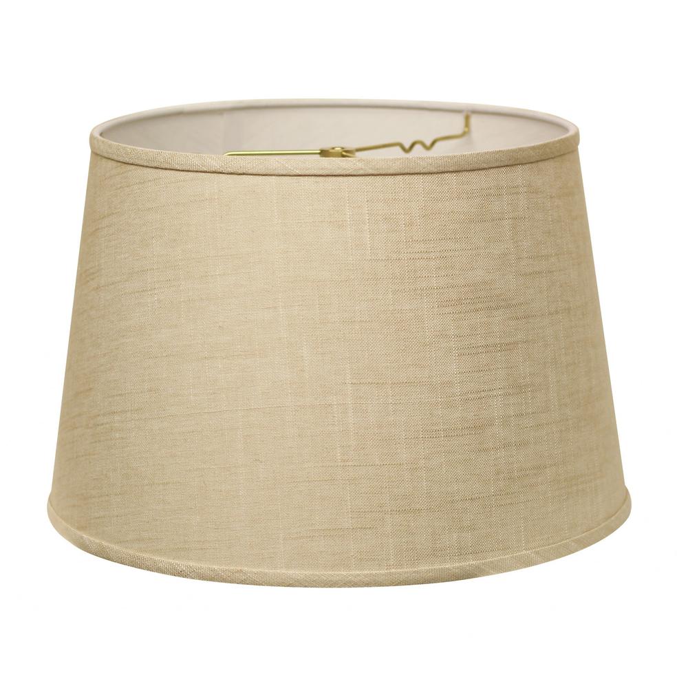 14" Light Wheat Rounded Empire Slanted Linen Lampshade. Picture 1