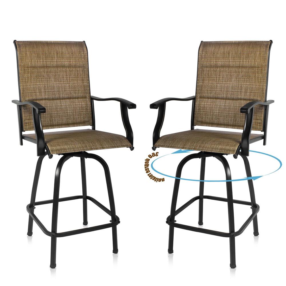 Set Of Two 51" Brown Metal Indoor Outdoor Bar Height Chairs With Footrest. Picture 3