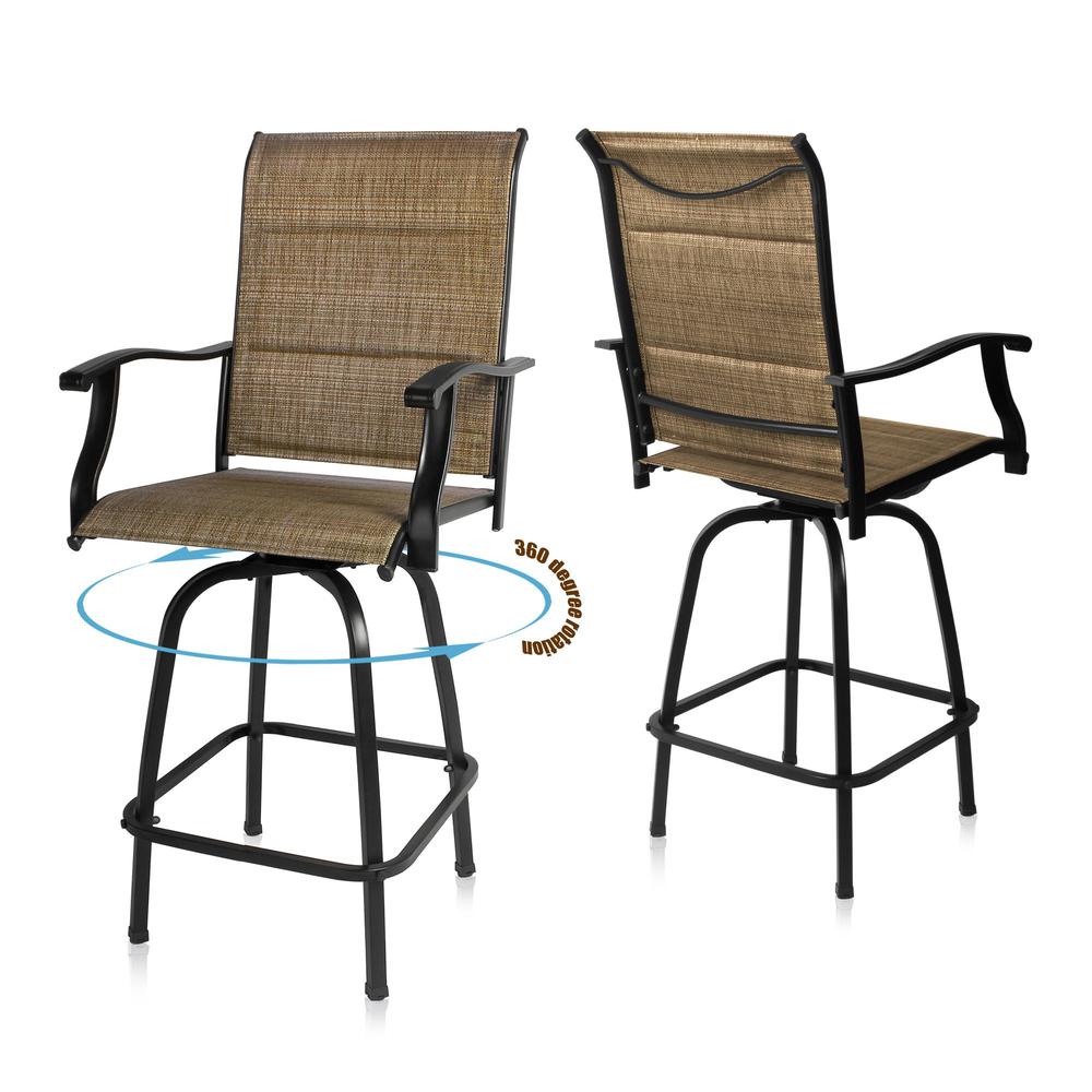Set Of Two 51" Brown Metal Indoor Outdoor Bar Height Chairs With Footrest. Picture 2