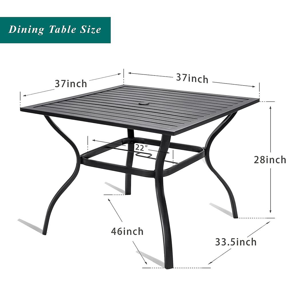 ?Black Square Metal Outdoor Dining Table With Umbrella Hole. Picture 5