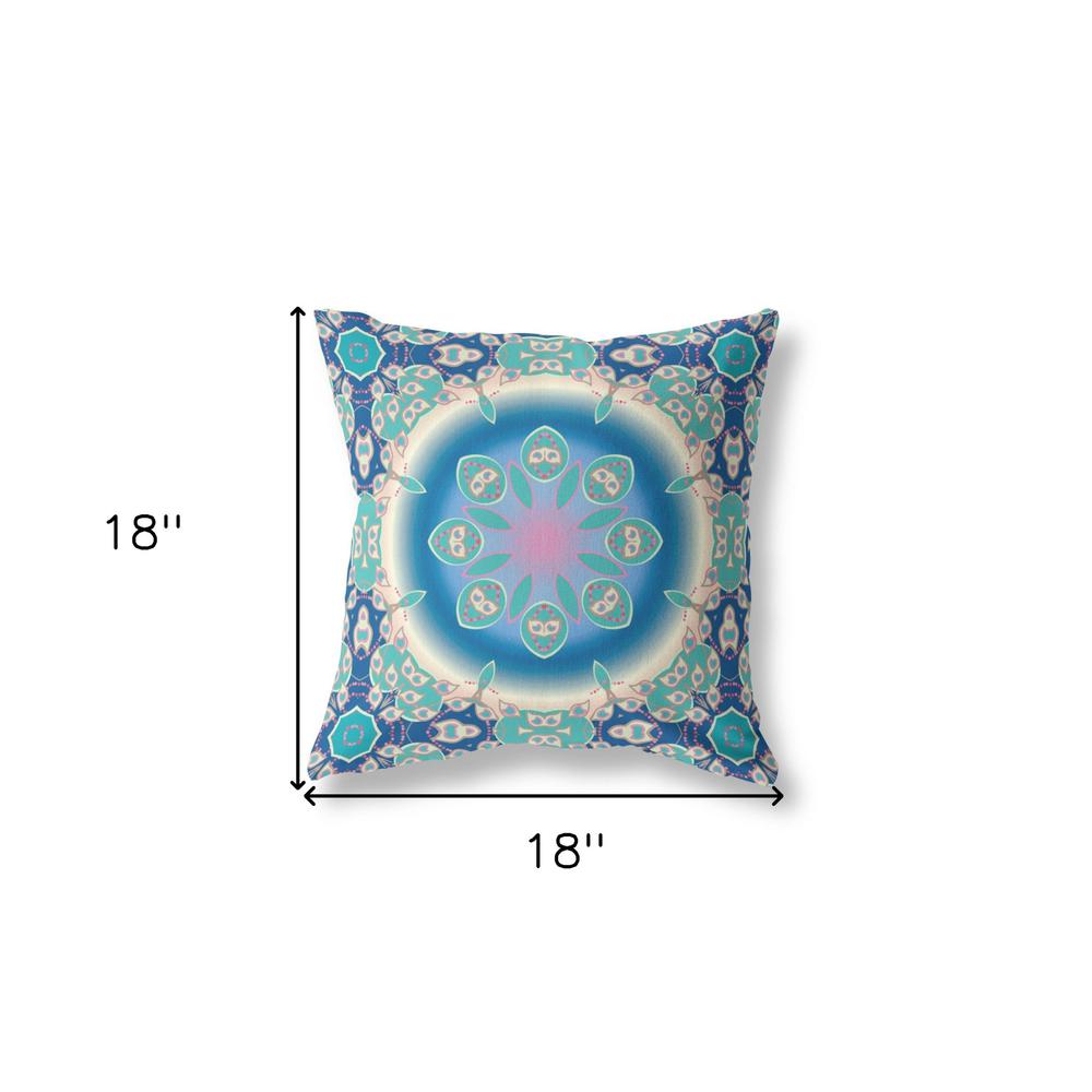 18" X 18" Blue And Turquoise Broadcloth Floral Throw Pillow. Picture 6