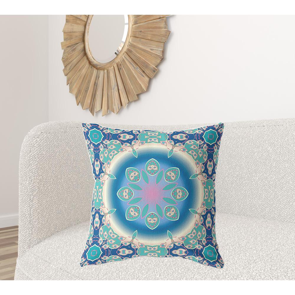 26" X 26" Blue And Turquoise Broadcloth Floral Throw Pillow. Picture 3