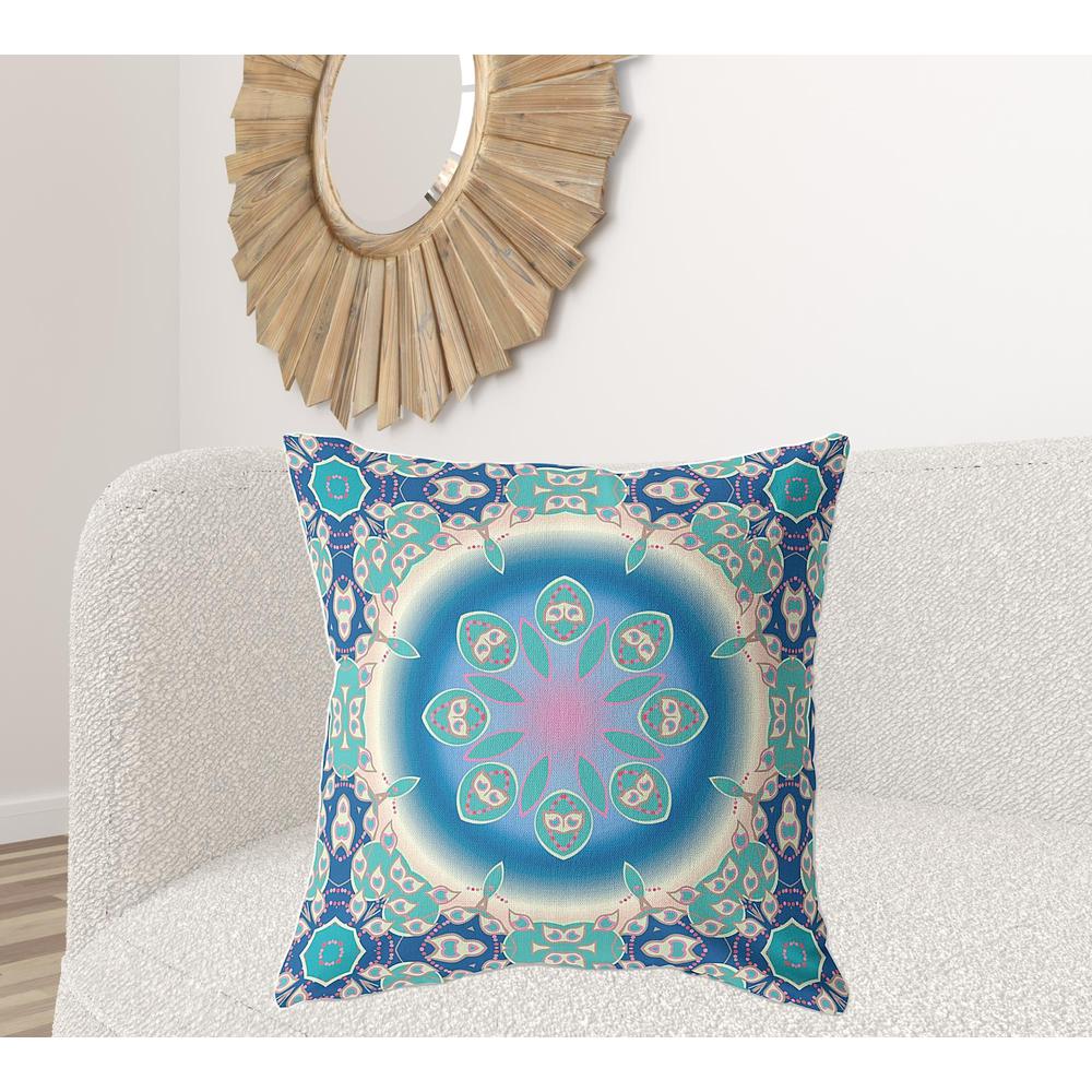 28" X 28" Blue And Turquoise Broadcloth Floral Throw Pillow. Picture 3