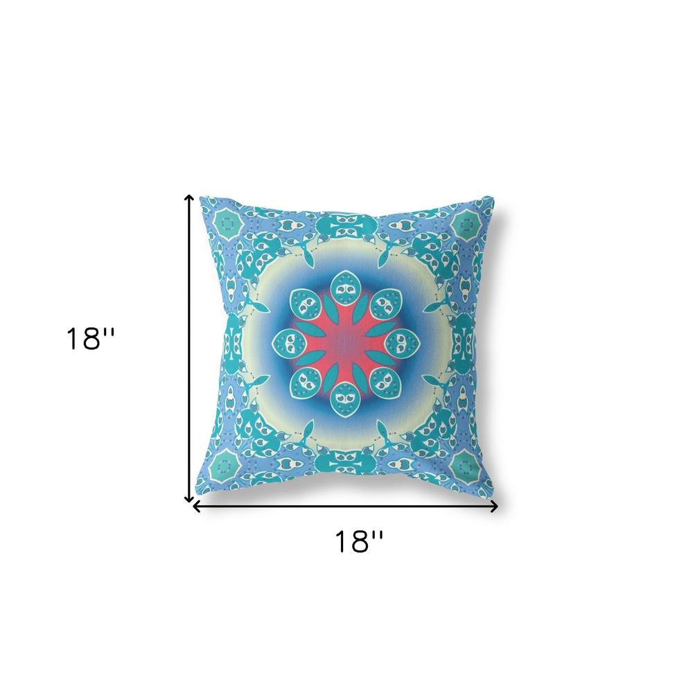 18" X 18" Blue And Red Broadcloth Floral Throw Pillow. Picture 6