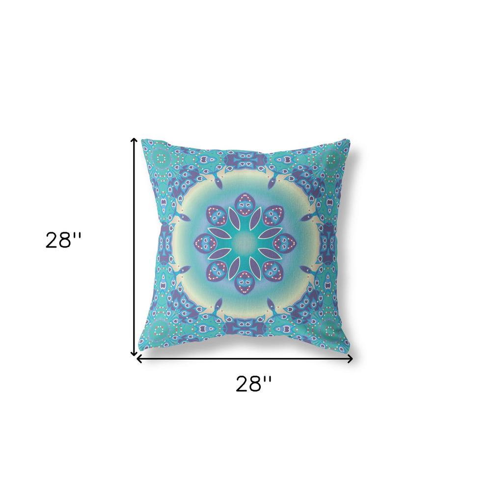 28" X 28" Blue And Purple Broadcloth Floral Throw Pillow. Picture 6