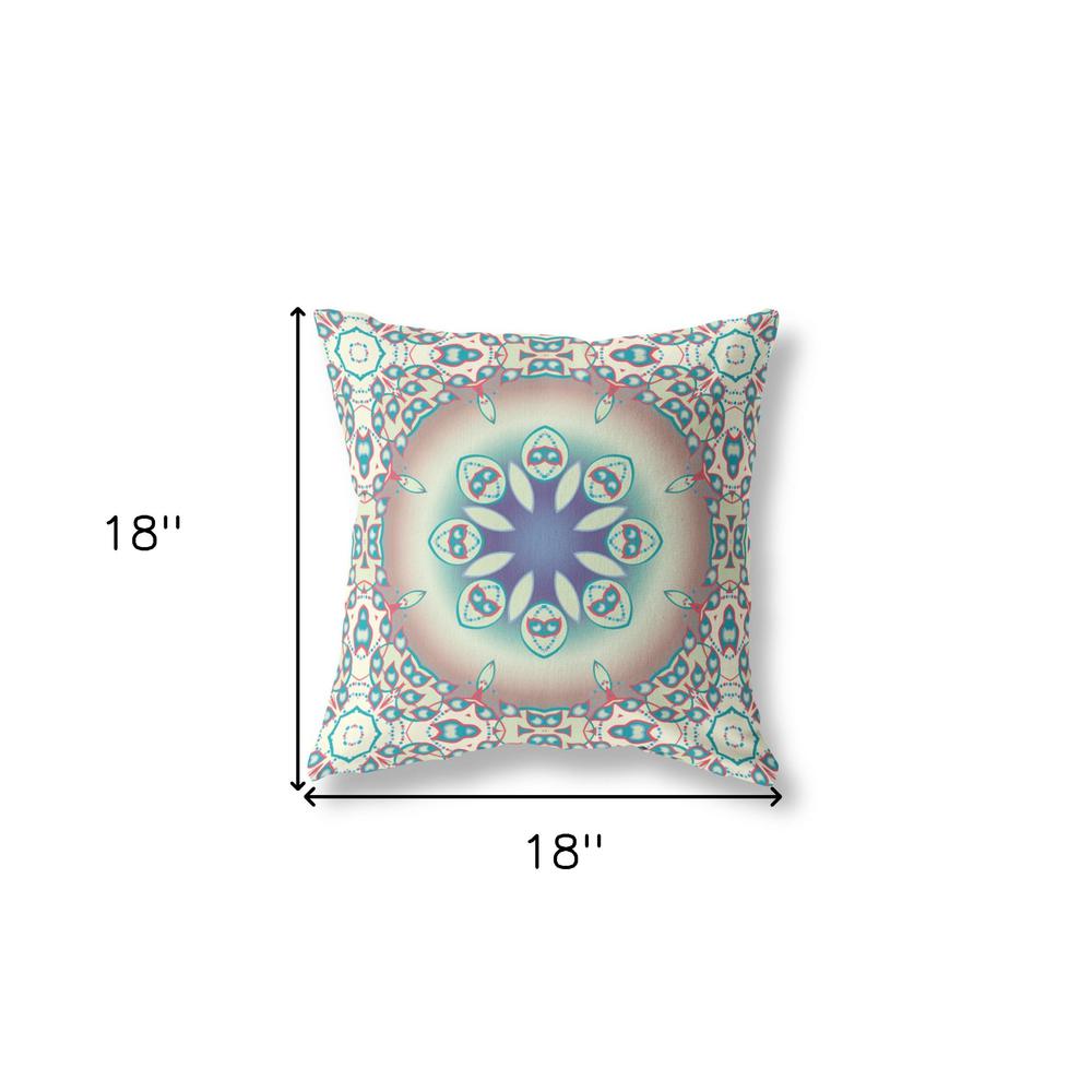 18" X 18" Beige And Blue Broadcloth Floral Throw Pillow. Picture 7