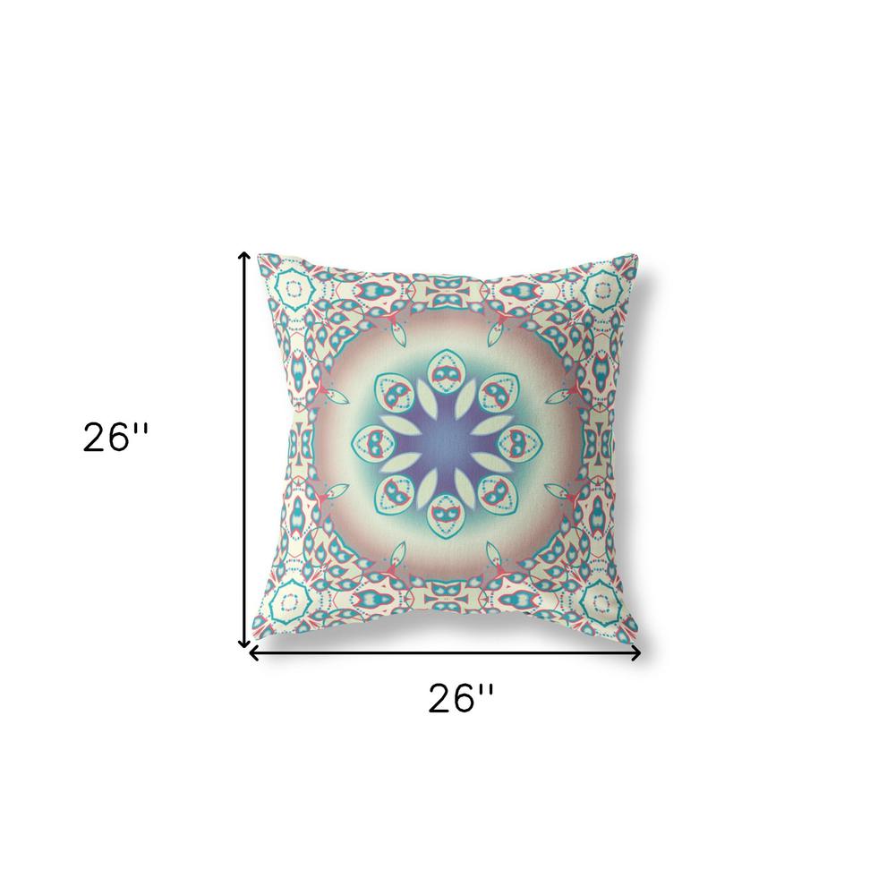 26" X 26" Beige And Blue Broadcloth Floral Throw Pillow. Picture 7