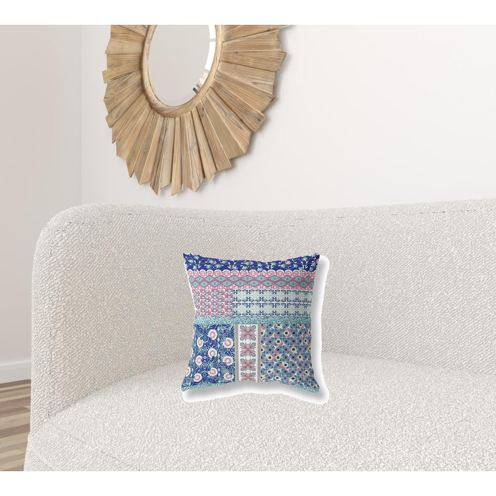 Blue, Pink Zippered Patchwork Indoor Outdoor Throw Pillow Cover & Insert. Picture 3