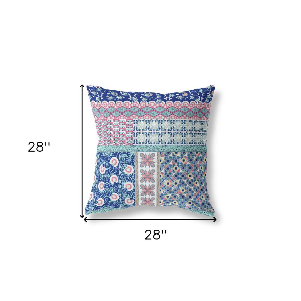 Blue, Pink Zippered Patchwork Indoor Outdoor Throw Pillow Cover & Insert. Picture 6