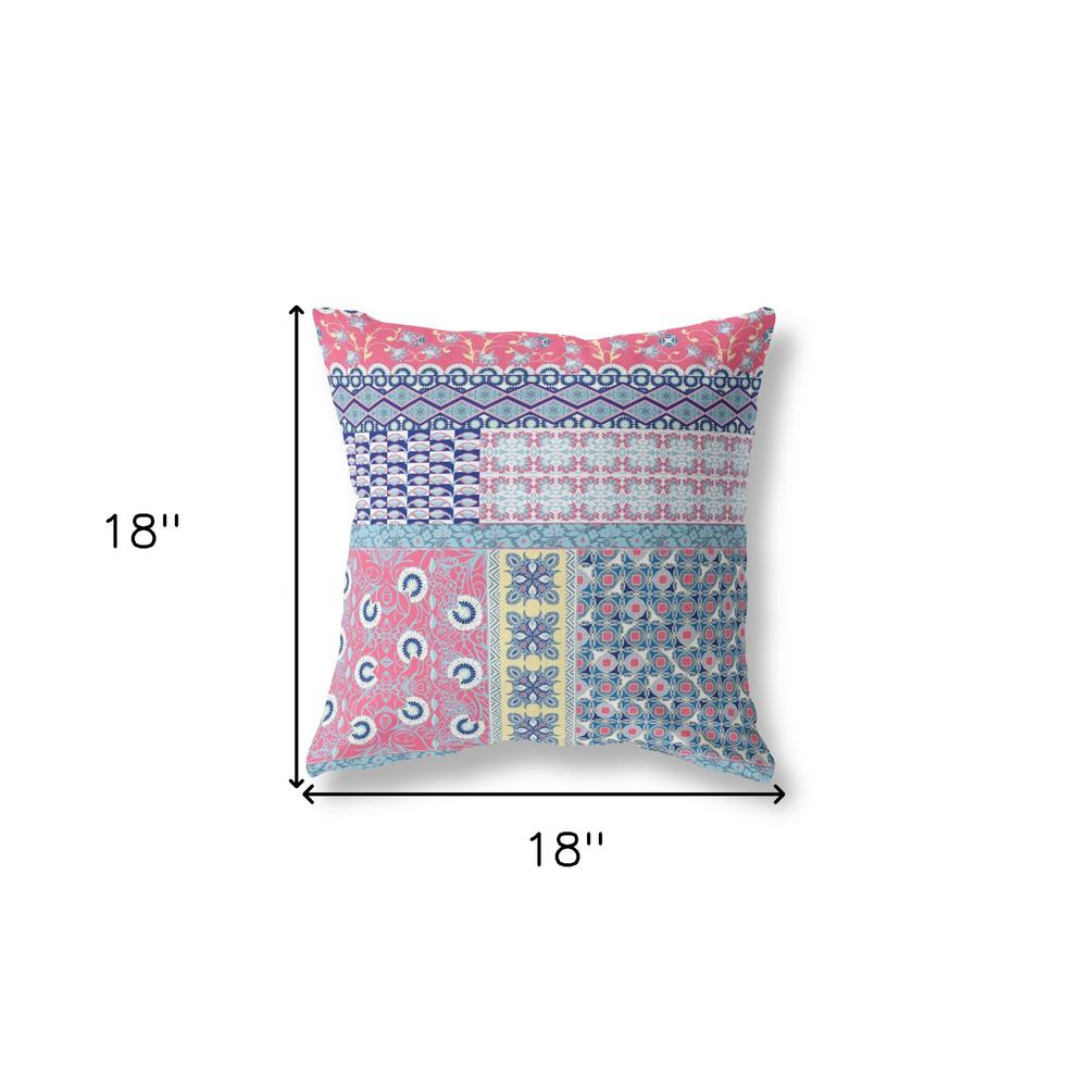 18" X 18" Pink Zippered Patchwork Indoor Outdoor Throw Pillow Cover & Insert. Picture 6