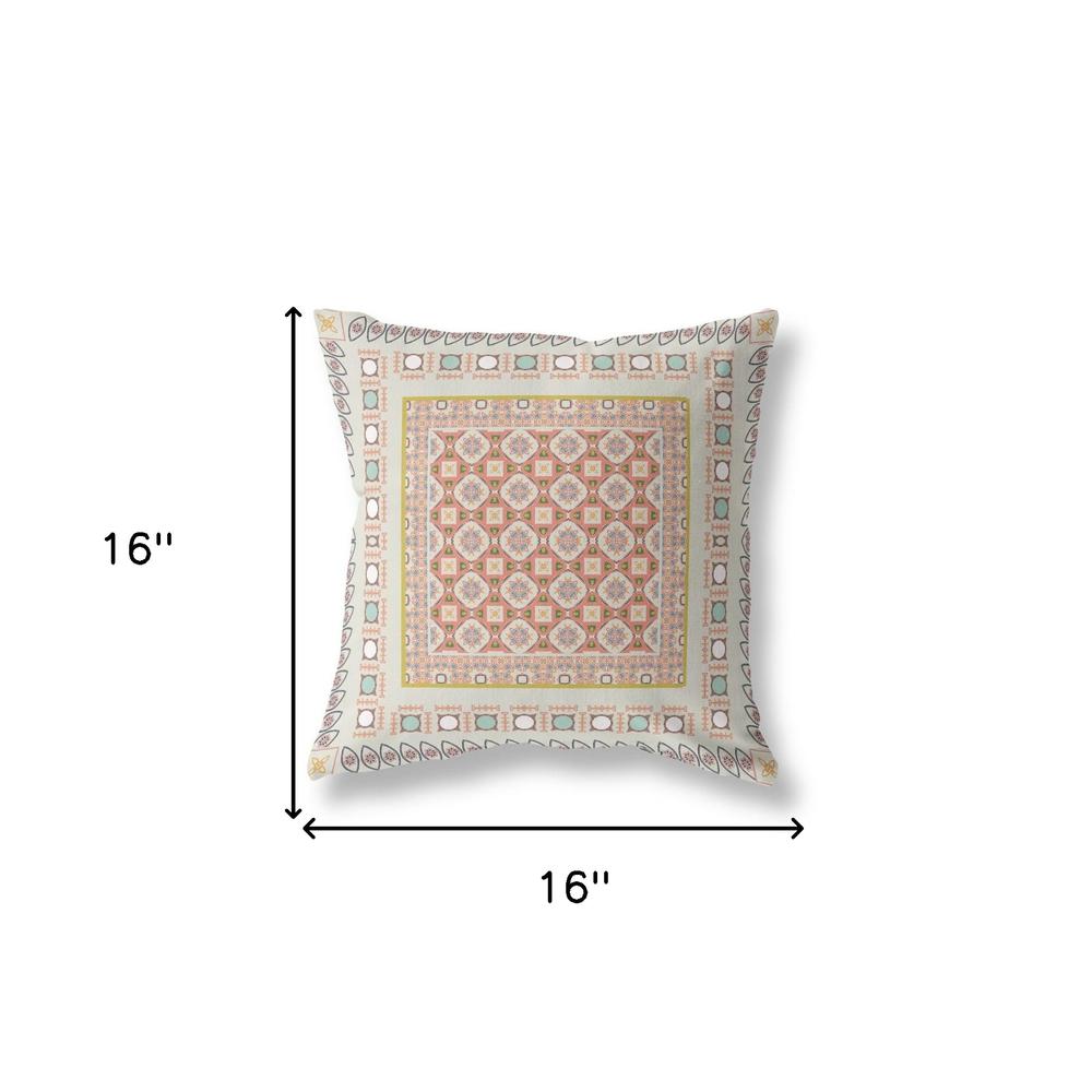 16" X 16" Off White And Orange Broadcloth Floral Throw Pillow. Picture 7