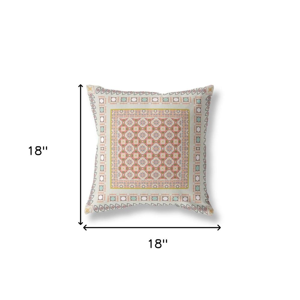 18" X 18" Off White And Orange Broadcloth Floral Throw Pillow. Picture 7