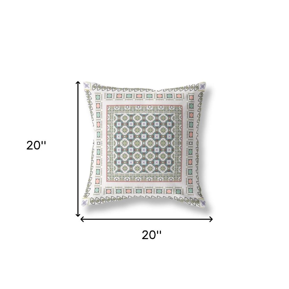 20" X 20" White And Blue Broadcloth Floral Throw Pillow. Picture 7