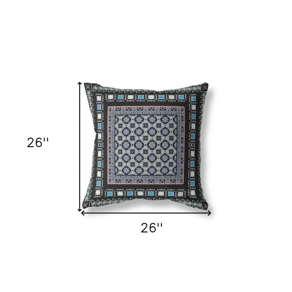 26" X 26" Black And Blue Broadcloth Floral Throw Pillow. Picture 7