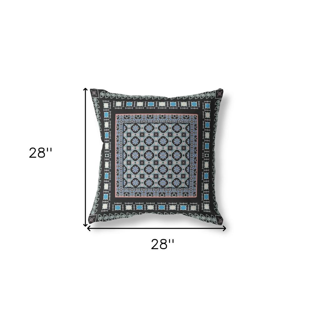 28" X 28" Black And Blue Broadcloth Floral Throw Pillow. Picture 7